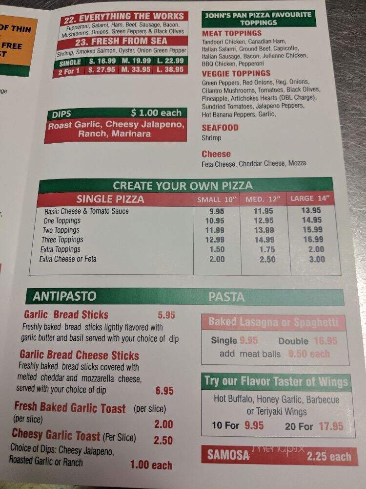John's Pan Pizza - Richmond, BC menu_pic