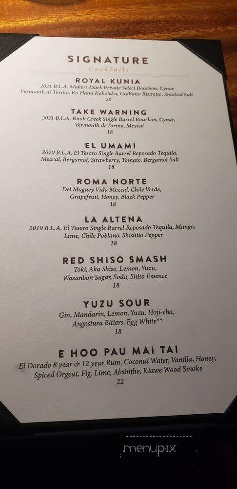Bar Leather Apron - Honolulu, HI menu_pic