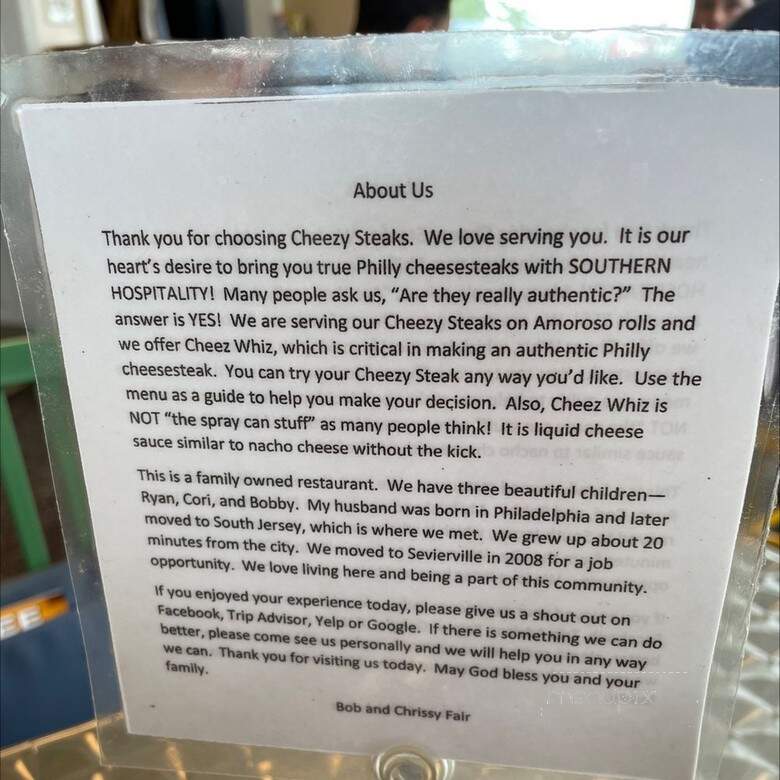 Cheezy Steaks - Sevierville, TN menu_pic
