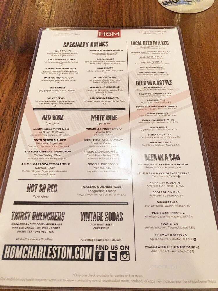 HoM Charleston - Charleston, SC menu_pic