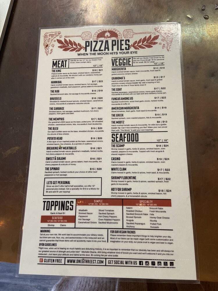 One 6 Three - New Haven, CT menu_pic