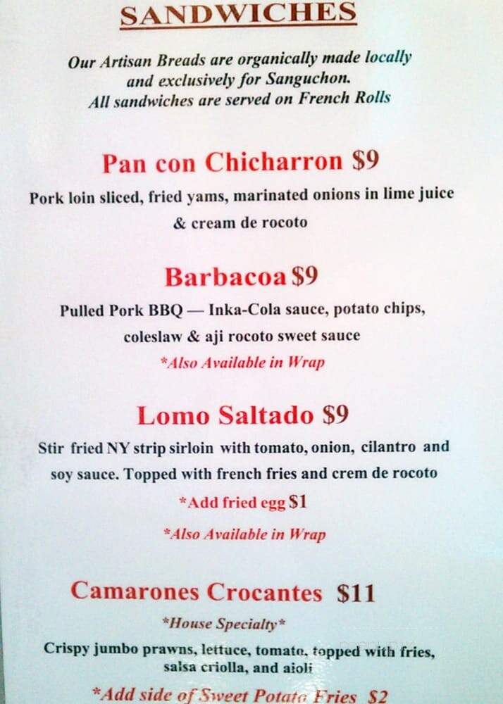 Sanguchon Peruvian Food Truck - San Francisco, CA menu_pic