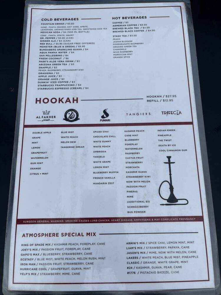 The Atmosphere - Glendale, CA menu_pic