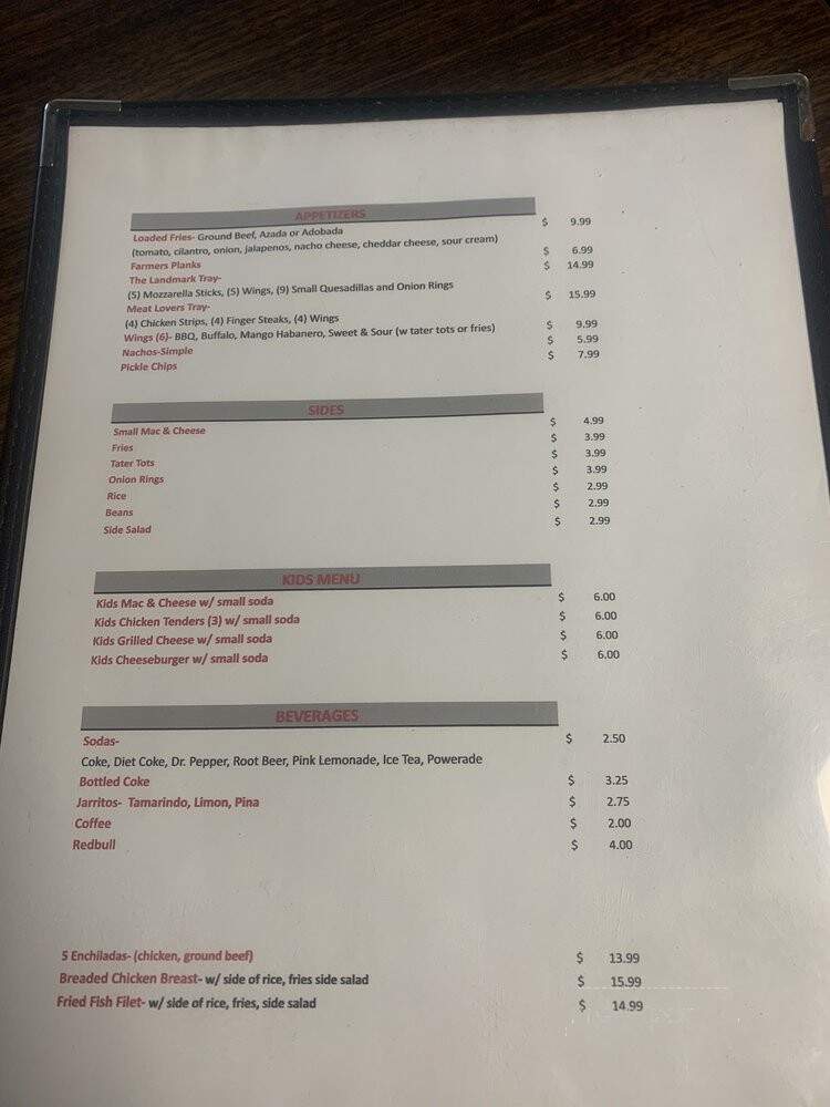 The Landmark Bar and Grill - Hazelton, ID menu_pic