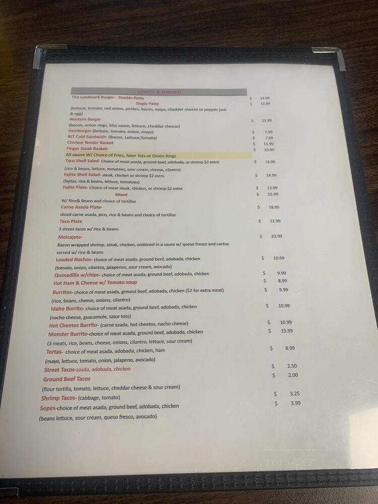 The Landmark Bar and Grill - Hazelton, ID menu_pic