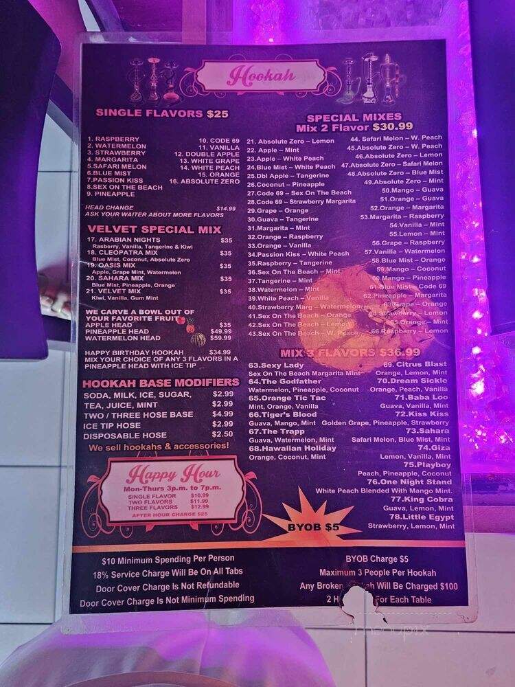 Velvet Hookah Lounge - Carrollton, TX menu_pic