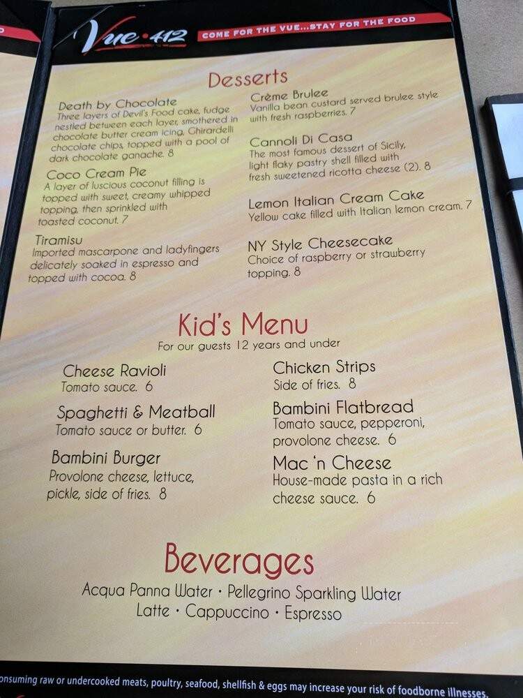 Vue 412 - Pittsburgh, PA menu_pic
