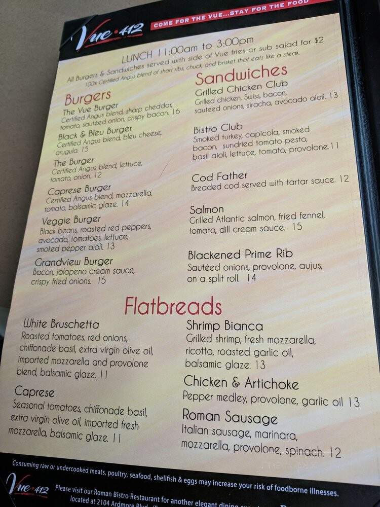 Vue 412 - Pittsburgh, PA menu_pic
