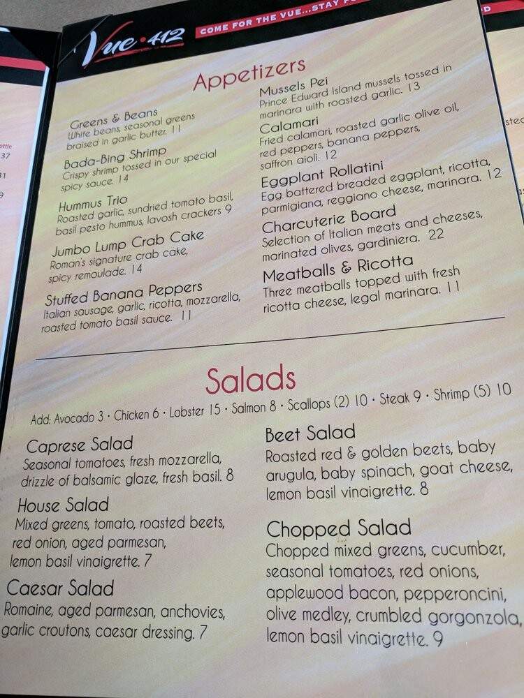 Vue 412 - Pittsburgh, PA menu_pic