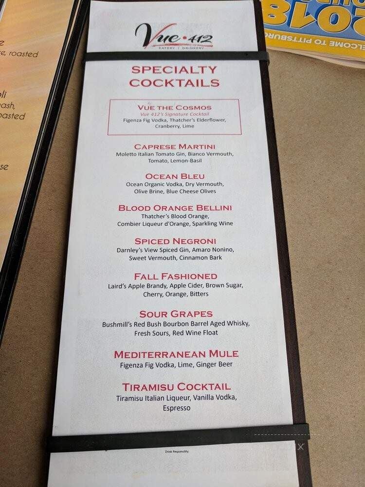 Vue 412 - Pittsburgh, PA menu_pic