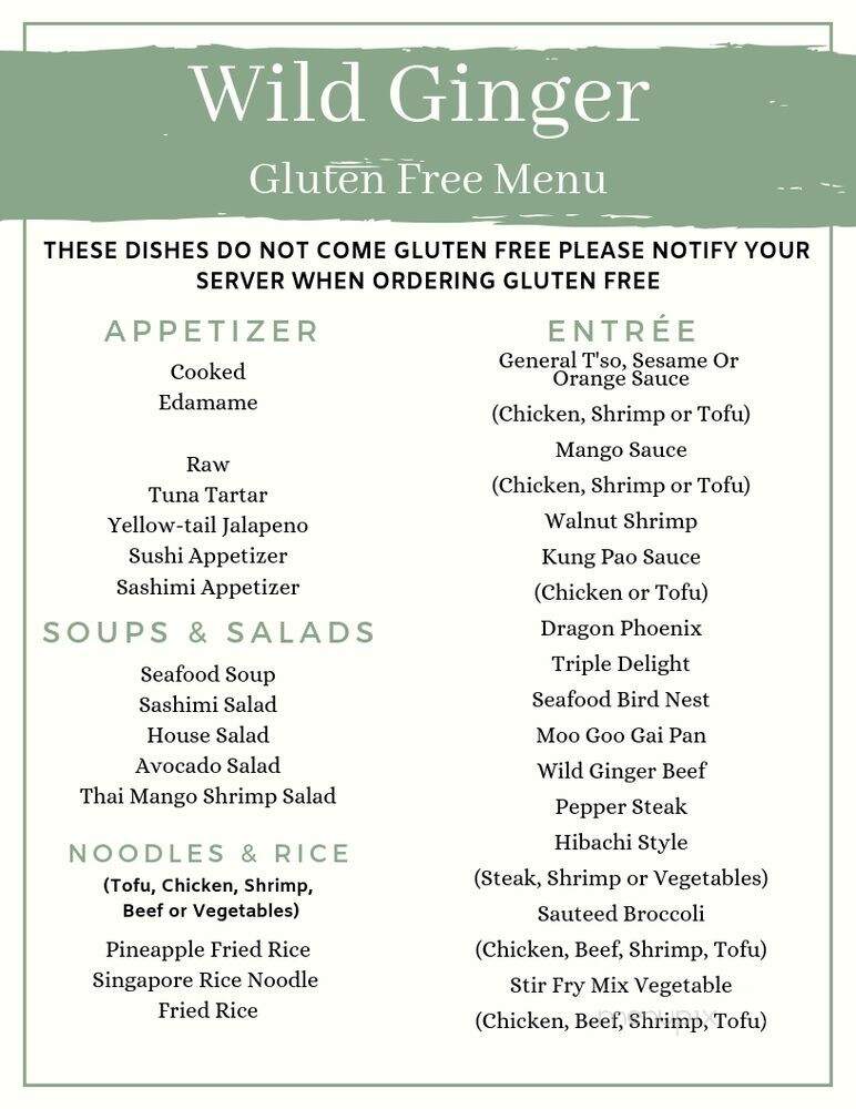 Wild Ginger - Summerville, SC menu_pic