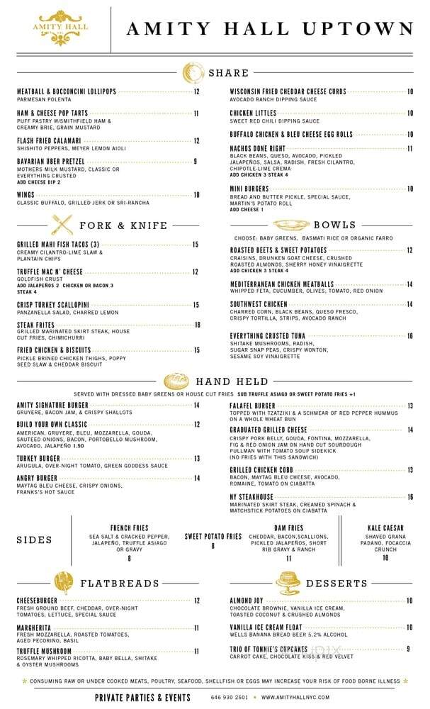 Amity Hall Uptown - New York, NY menu_pic