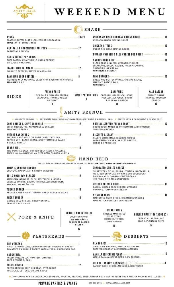Amity Hall Uptown - New York, NY menu_pic