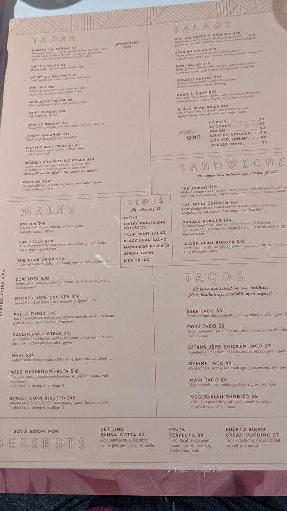 Babalu Tacos and Tapas - Knoxville, TN menu_pic