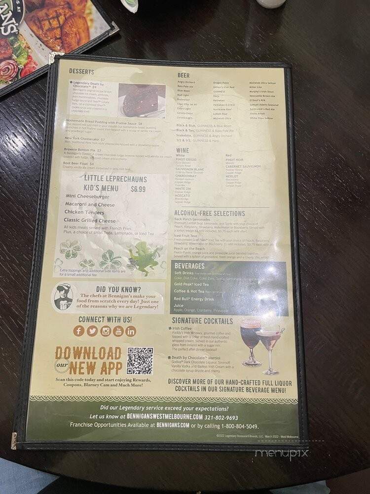 Bennigan's - Melbourne, FL menu_pic