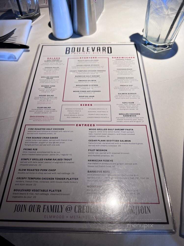 Boulevard American Bistro - Metairie, LA menu_pic