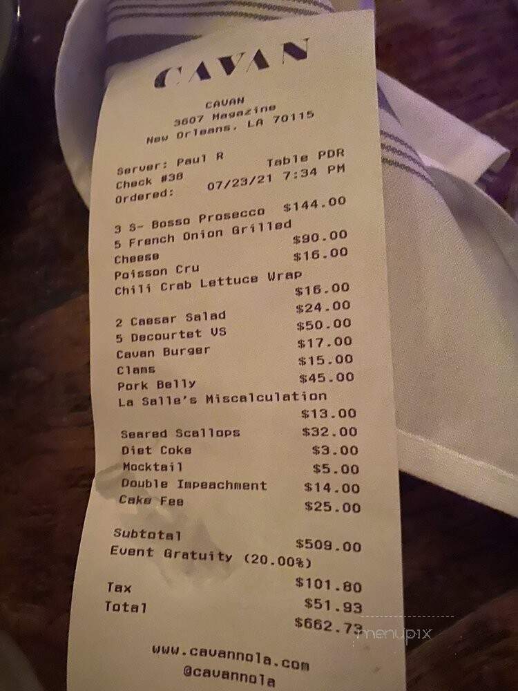 Cavan - New Orleans, LA menu_pic