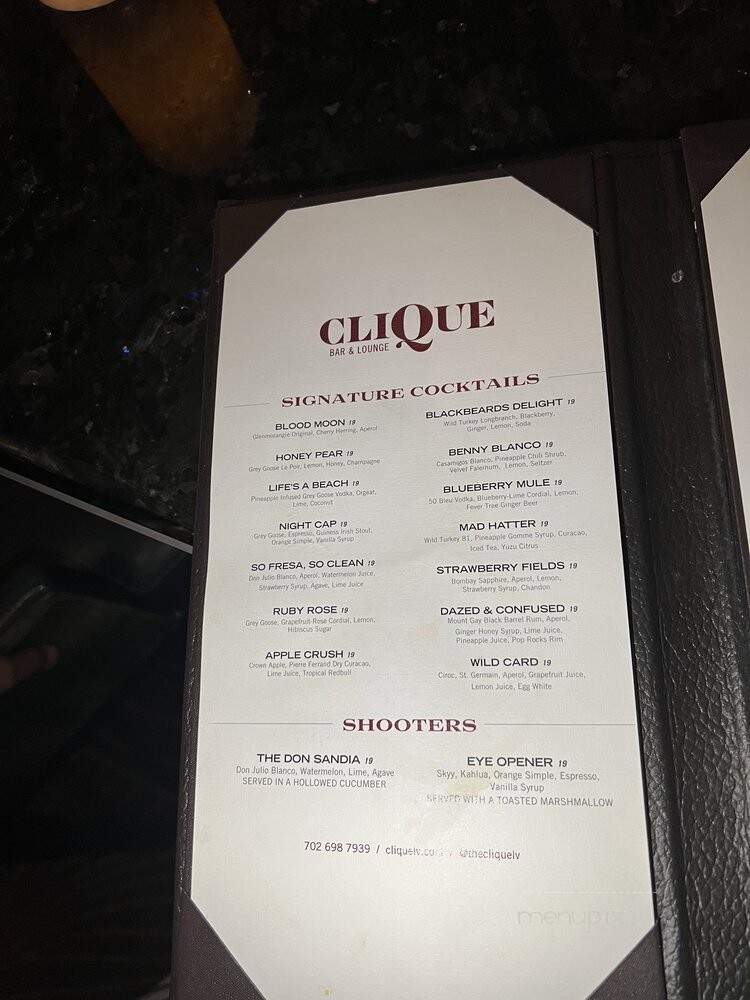 CLIQUE Bar & Lounge - Las Vegas, NV menu_pic