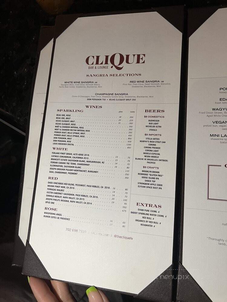 CLIQUE Bar & Lounge - Las Vegas, NV menu_pic