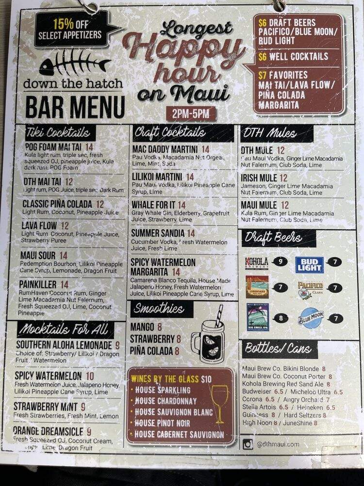 Down The Hatch - Lahaina, HI menu_pic