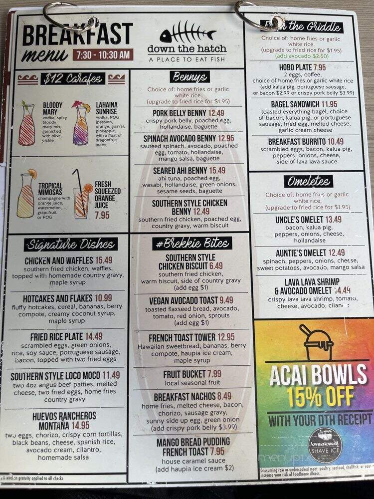 Down The Hatch - Lahaina, HI menu_pic