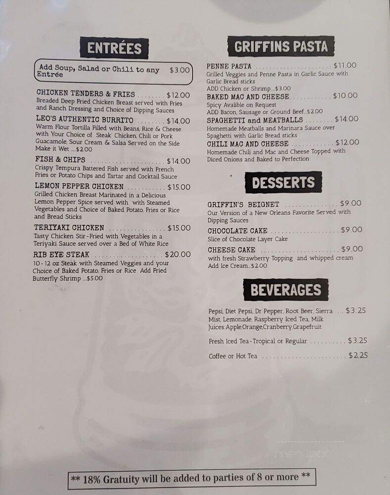 Griffins Grill - Los Alamitos, CA menu_pic