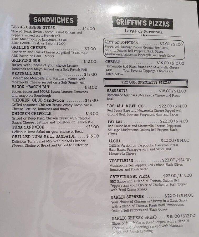 Griffins Grill - Los Alamitos, CA menu_pic