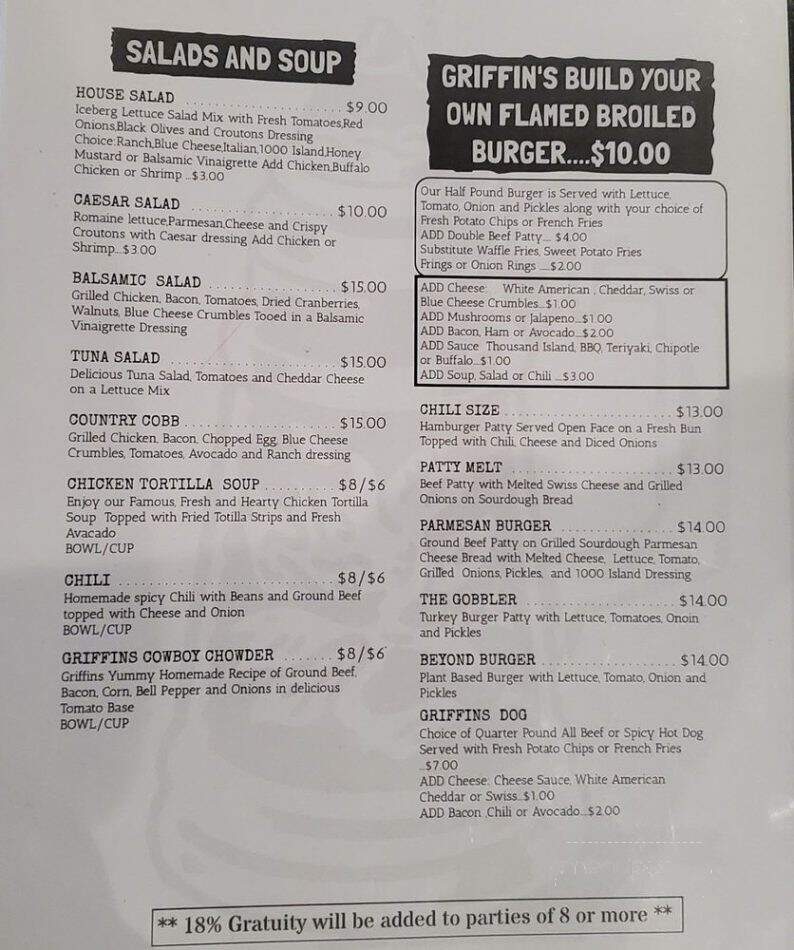 Griffins Grill - Los Alamitos, CA menu_pic