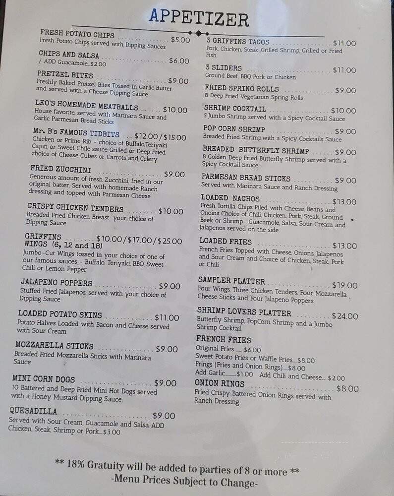 Griffins Grill - Los Alamitos, CA menu_pic