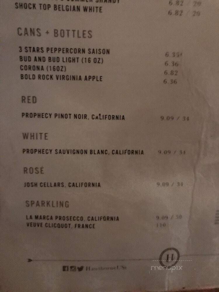 Hawthorne - Washington, DC menu_pic