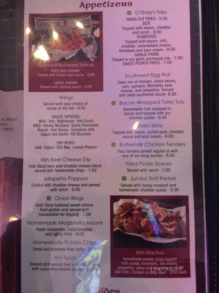 Kelsey O'shay's Pub & Grille - Douglassville, PA menu_pic