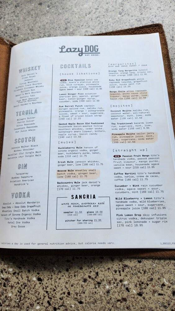 Lazy Dog Restaurant & Bar - Downey, CA menu_pic