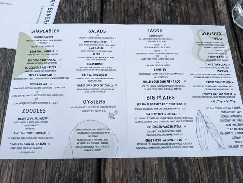 Malibu Farm Restaurant - Malibu, CA menu_pic