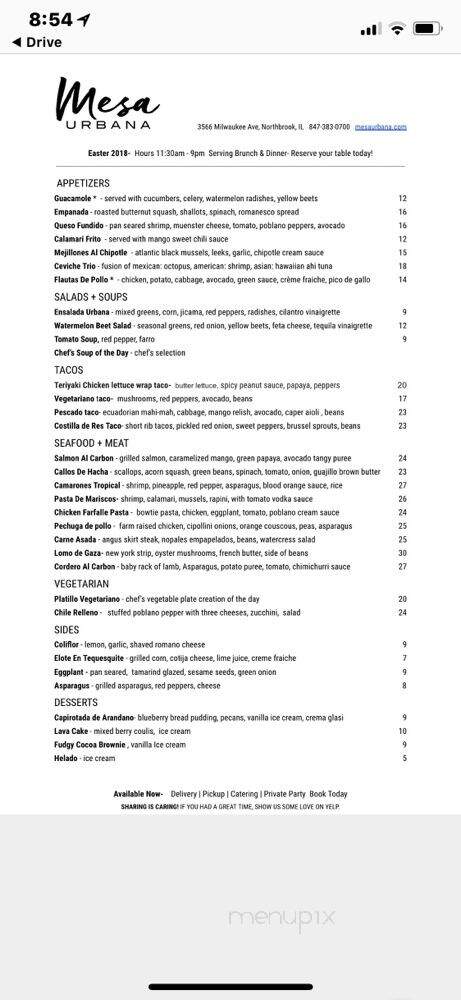 Mesa Urbana Restaurant and Bar - Northbrook, IL menu_pic