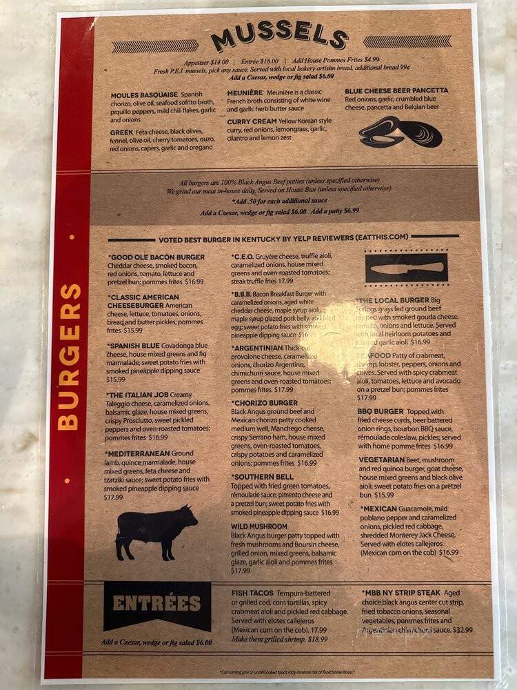 Mussel And Burger Bar - Louisville, KY menu_pic