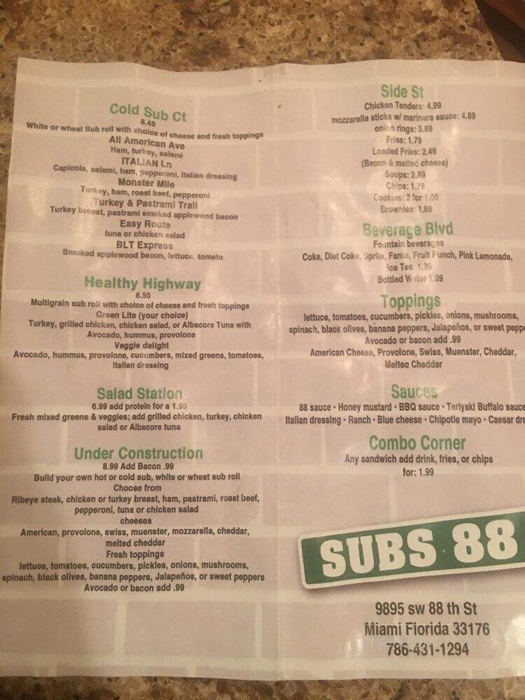 Subs 88 - Miami, FL menu_pic
