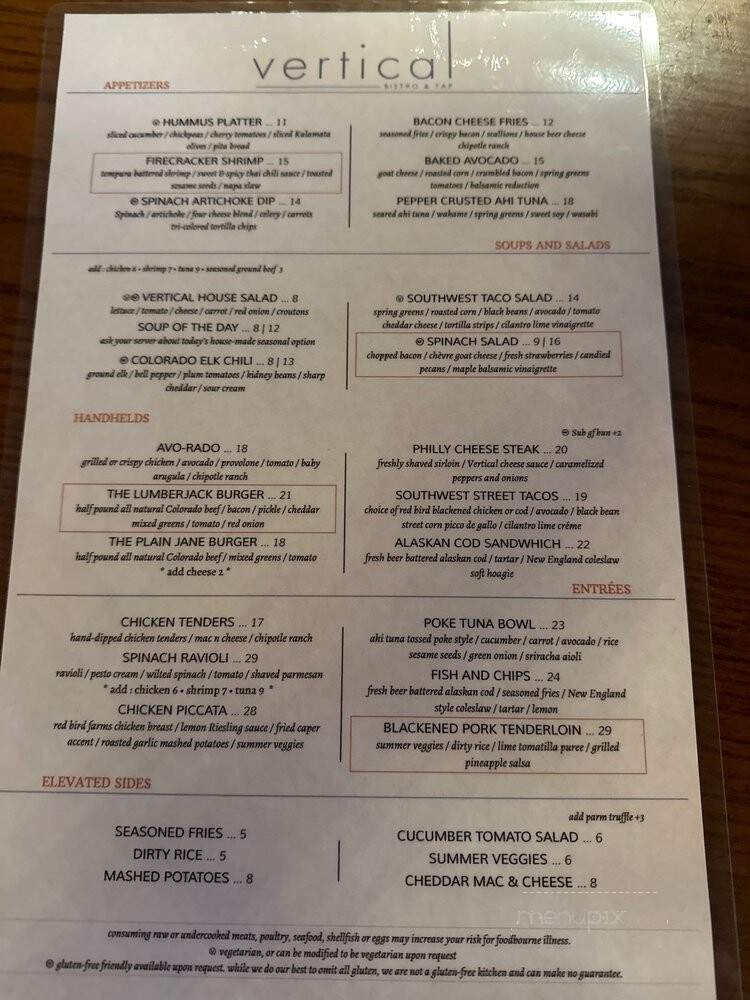 Vertical Bistro & Tap - Winter Park, CO menu_pic