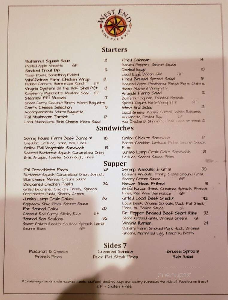 West End Wine Bar & Pub - Purcellville, VA menu_pic