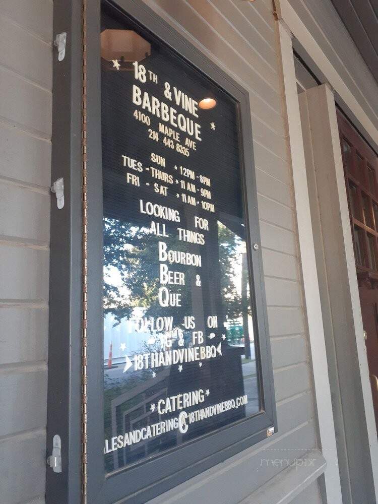 18th & Vine Barbeque - Dallas, TX menu_pic