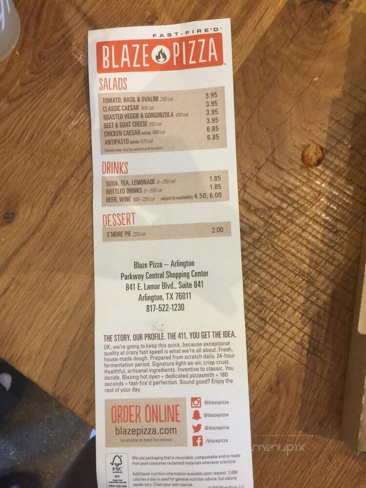 Blaze Fast-Fired Pizza - Arlington, TX menu_pic