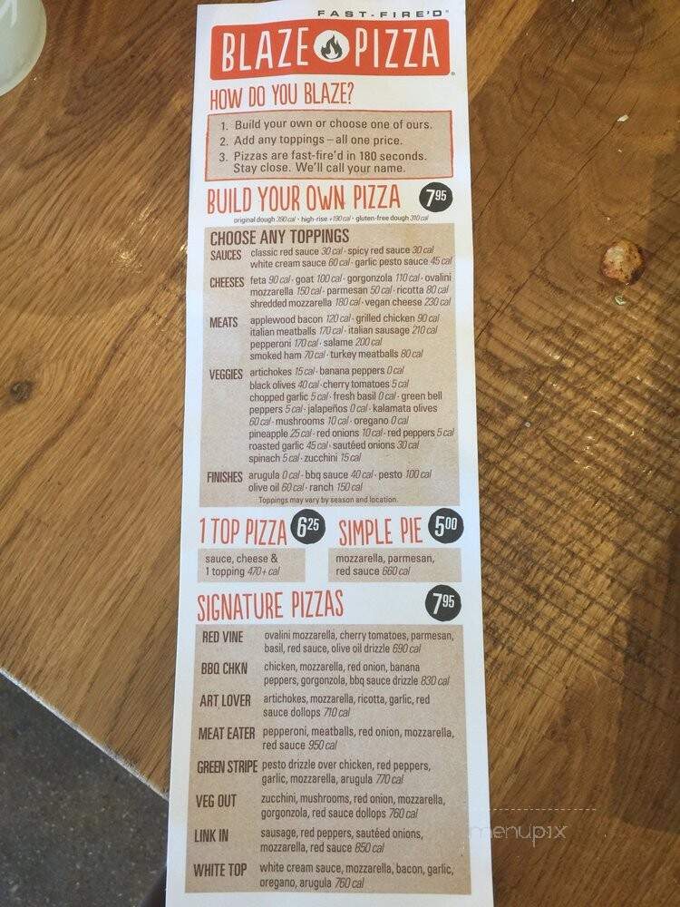Blaze Fast-Fired Pizza - Arlington, TX menu_pic