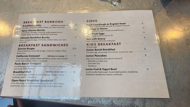 Burger Bench - Escondido, CA menu_pic