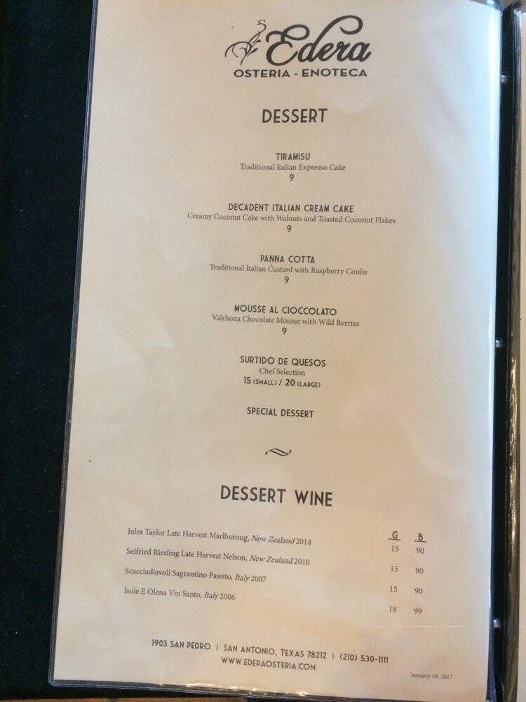 Edera Osteria - San Antonio, TX menu_pic