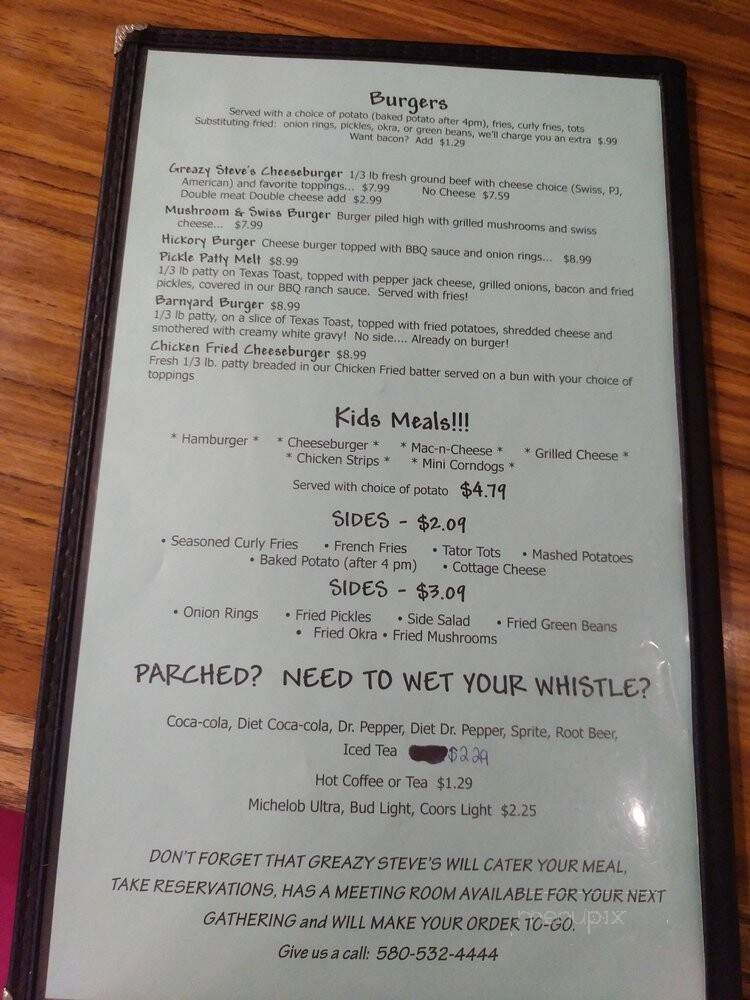 Greezy Steve's - Pond Creek, OK menu_pic