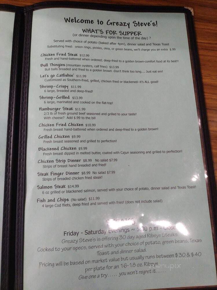 Greezy Steve's - Pond Creek, OK menu_pic