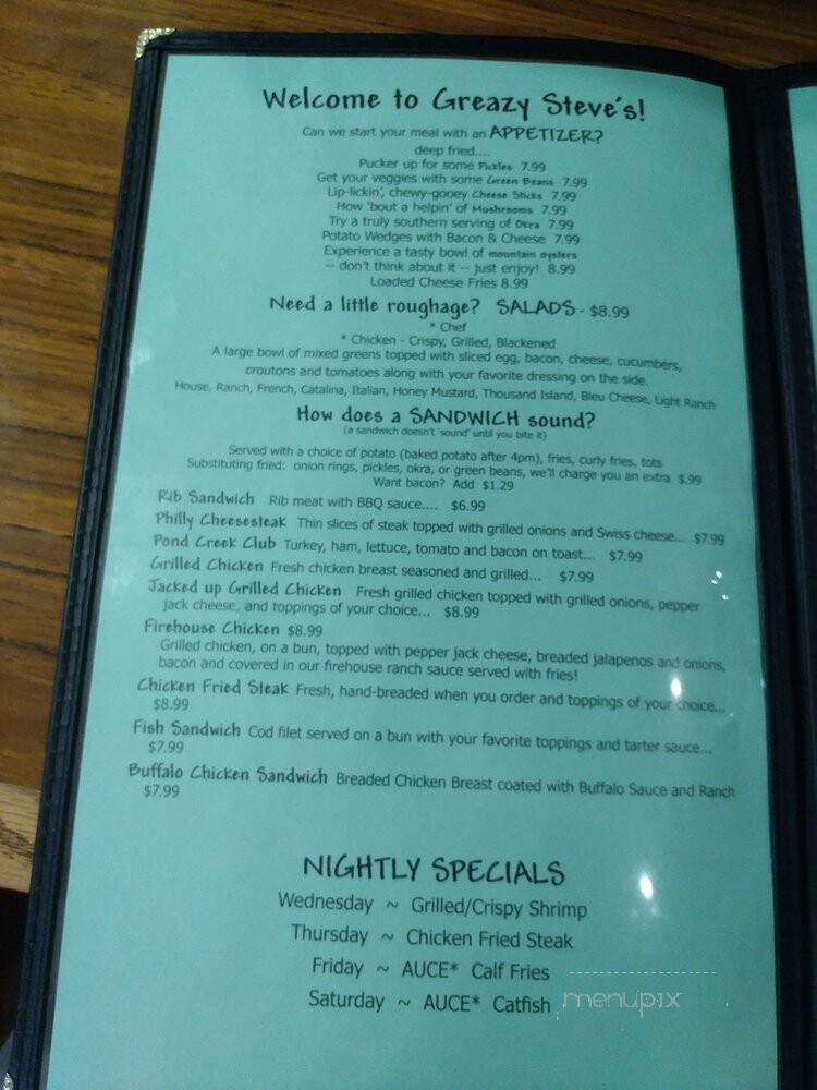 Greezy Steve's - Pond Creek, OK menu_pic