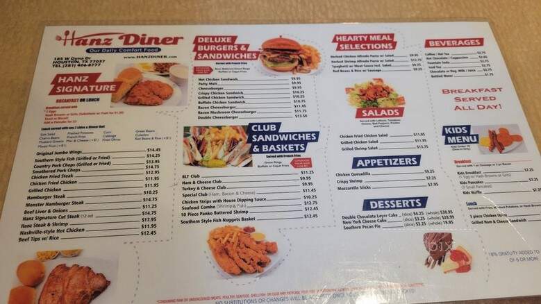 Hanz Diner - Houston, TX menu_pic