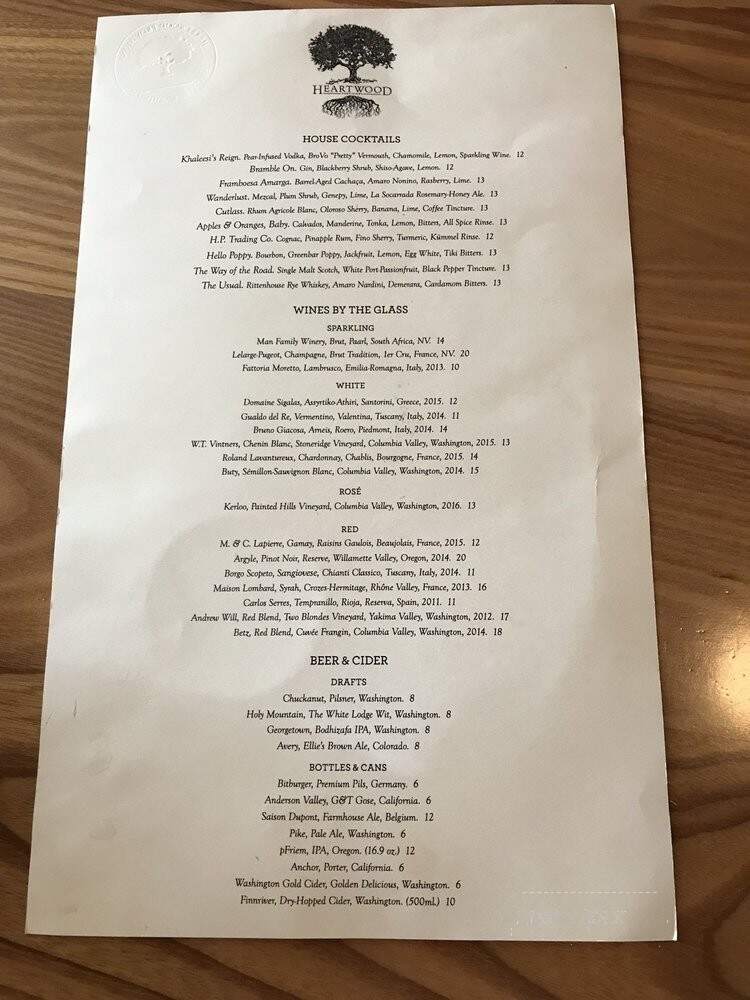Heartwood Provisions - Seattle, WA menu_pic