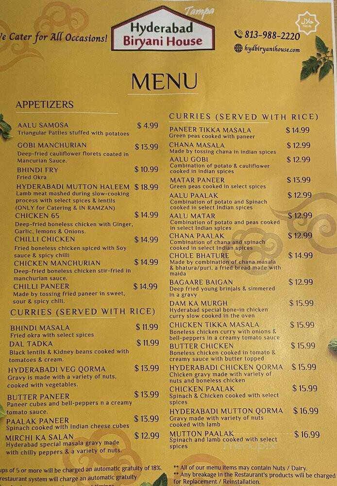 Hyderabad Biryani House - Tampa, FL menu_pic