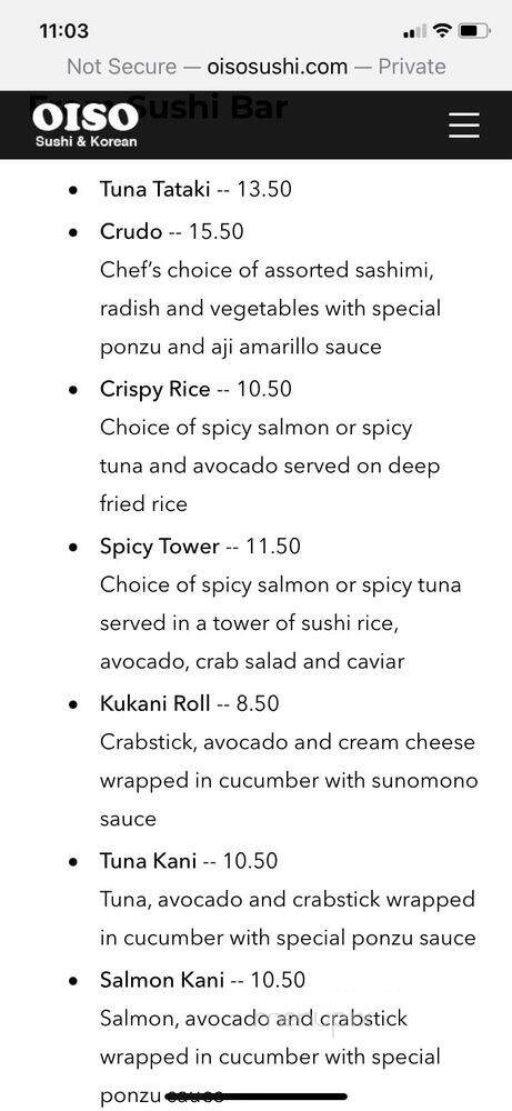 Oiso - Cary, NC menu_pic
